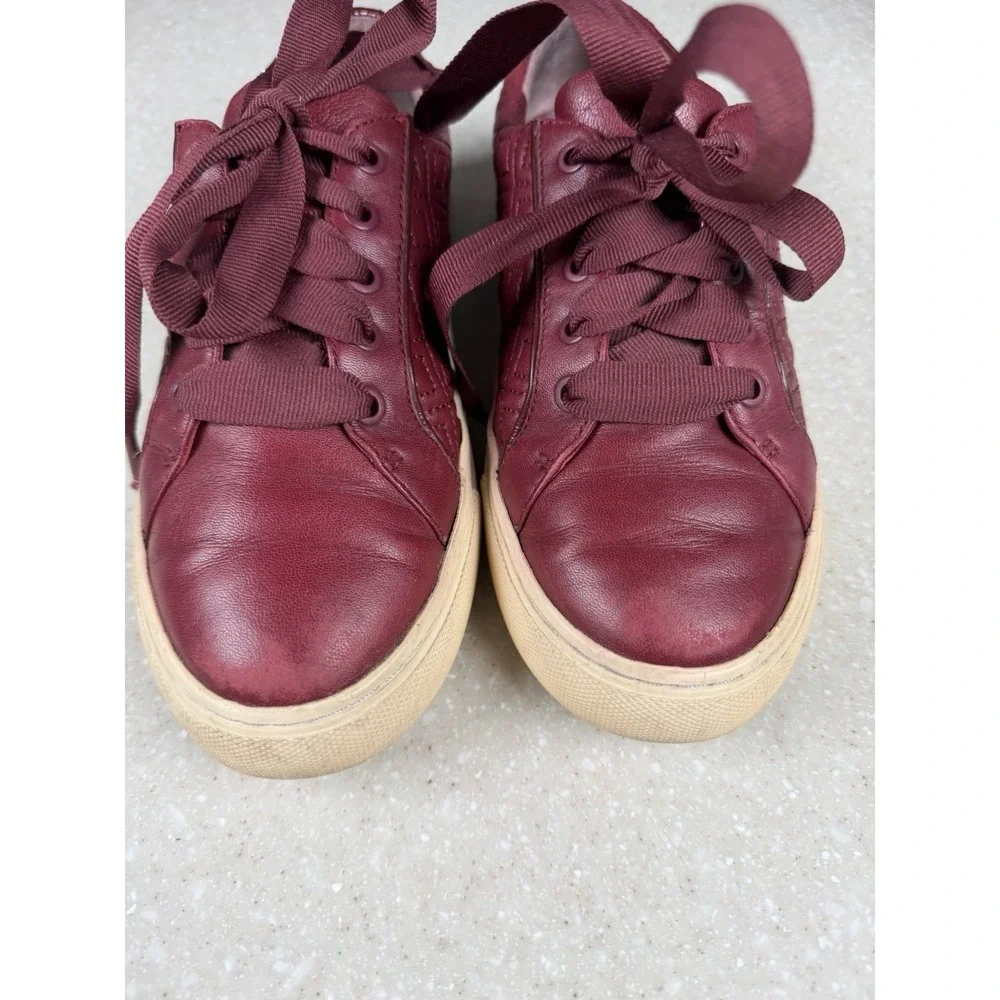 Tory Burch Marion Quilted Leather Logo Ribbon Laced Sneakers Red Burgundy 5.5M
